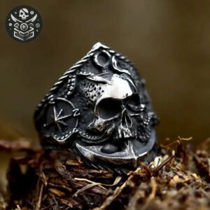 Bague Pirate Ancre en Acier Inoxydable 316L - 57 - Bague Pirate