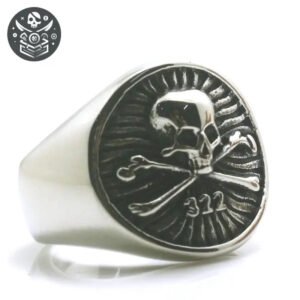 Bague pirate en acier inoxydable 316L avec crâne et os croisés, numéro 322