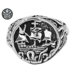 Bague Pirate Black Pearl Bateau Acier