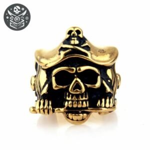 Bague Pirate Démoniaque Or Acier — Trésor Pirate