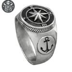 Bague Pirate Boussole Marine Acier Homme