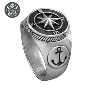 Bague Pirate Boussole Marine Acier Homme