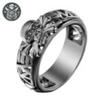 Bague pirate en acier inoxydable 316L avec motif tête de mort et motifs ornés