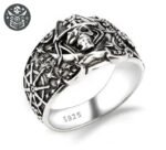 Bague pirate en argent massif 925 avec cheval et motifs célestes