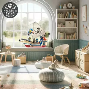 Bateau Pirate LEGO pour Enfant de 4 Ans 3 Bateau pirate jouet avec figurines, idéal pour enfants, sur un appui de fenêtre