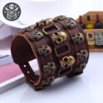 Bracelet Pirate Tête Mort Cuir Corsaire — Trésor Pirate (vue 2)