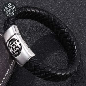 Bracelet Pirate Gouvernail Acier Homme — Trésor Pirate