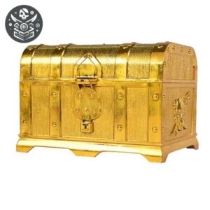 Coffre-fort Pirate de Luxe 1 Coffre-fort Pirate de Luxe: Coffre au trésor doré avec détails ornementaux et couvercle courbé