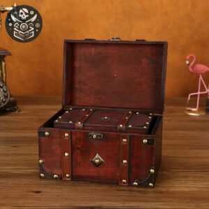 Coffre Pirate Capitaine - Bois 22x15x13.5cm 3 Coffre pirate capitaine en bois 22x15x13.5cm avec accents métalliques et clous décoratifs