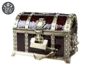 Coffre Pirate des Caraïbes 17.5x13.5x12.5cm 1 Coffre Pirate des Caraïbes avec couvercle bombé, bandes métalliques, et serrure décorative