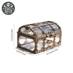 Ornate coffre pirate plastique transparent orné de métal doré, Coffre Pirate en Plastique