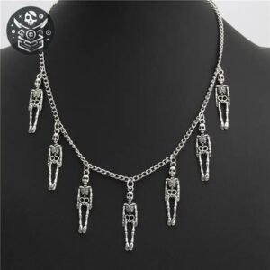Collier Pirate Tête Mort Acier Femme — Trésor Pirate