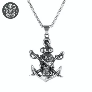 Collier Tête de Mort Pirate en Acier Inoxydable 316L 2 Collier Tête de Mort Pirate en Acier Inoxydable 316L