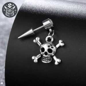 Boucle d&rsquo;Oreille Pirate Tête Mort Acier