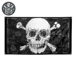 Drapeau Pirate Coton Tête Mort Blanche — Trésor Pirate