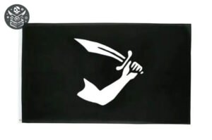 Drapeau pirate avec bras tenant un cimeterre sur fond noir - Drapeau pirate de qualité supérieure