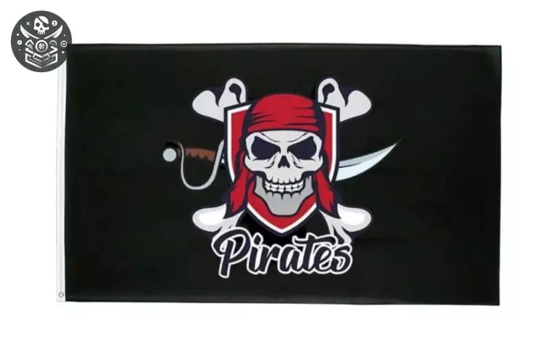 drapeau pirate en polyester 90 x 150 cm 804 Drapeau pirate en polyester 90 x 150 cm avec tête de mort, bandeau rouge et épée