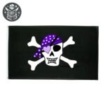 Drapeau pirate fille avec crâne, bandana à pois violet et cache-œil cœur