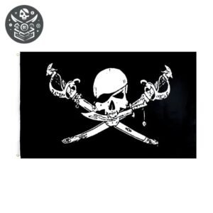 Drapeau Pirate Crâne Sabres Noir Blanc — Trésor Pirate