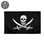 Drapeau pirate noir avec crâne blanc et épées croisées - Drapeau Pirate Noir en Polyester HD