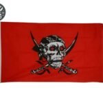 Drapeau Pirate Rouge Sanglant Crâne Sabres
