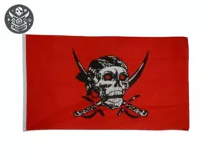 Drapeau pirate sanglant avec crâne aux yeux rouges et épées croisées - Qualité Premium