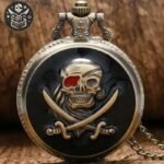 Montre Poche Pirate Tête Mort Acier Flibustier