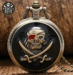 Montre Poche Pirate Tête Mort Acier Flibustier — Trésor Pirate