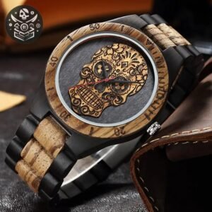 Montre Pirate Bois Bambou Crâne Mexicain — Trésor Pirate