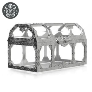 Coffre pirate petit en résine argentée avec détails ornés - Livraison offerte