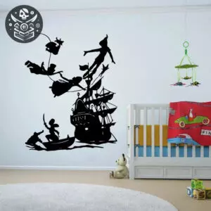 Stickers Pirate Résistant à l’Eau - Décoration Murale Peter Pan - Noir / 56x44