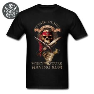 T-shirt pirate noir avec motif crâne pirate et texte sur le rhum - T-shirt Pirate 3D HD