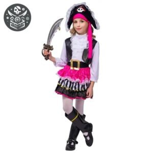 T-shirt Pirate Rose Noir Enfant Fille — Trésor Pirate