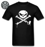 T-shirt noir avec crâne blanc et outils peints - shirt pirate Impression Digitale 3D HD