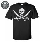 T-shirt pirate noir avec design Jolly Roger - symbole drapeau pirate noir