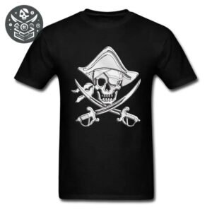 T-shirt pirate sabres noir avec design crâne et os croisés blanc - Confortable HD 3D