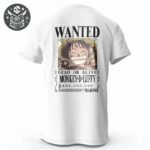 Tee-shirt Pirate Air blanc avec dessin Monkey D. Luffy ’Wanted’, One Piece en Polyester-Coton