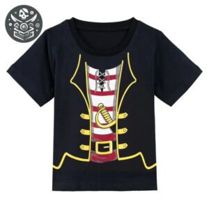 Tee shirt pirate noir avec design de costume de pirate, polycoton de haute qualité