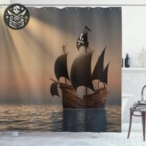 Rideau Douche Pirate Barbe Noire Polyester — Trésor Pirate