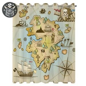 Rideau Pirate Carte Trésor Polyester Ombrage — Trésor Pirate